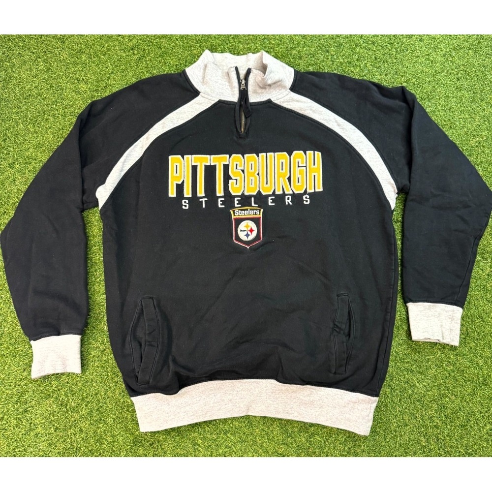 Vintage Pittsburgh‎ Steelers Sweatshirt Mens L Black NFL Quarter Zip 90's